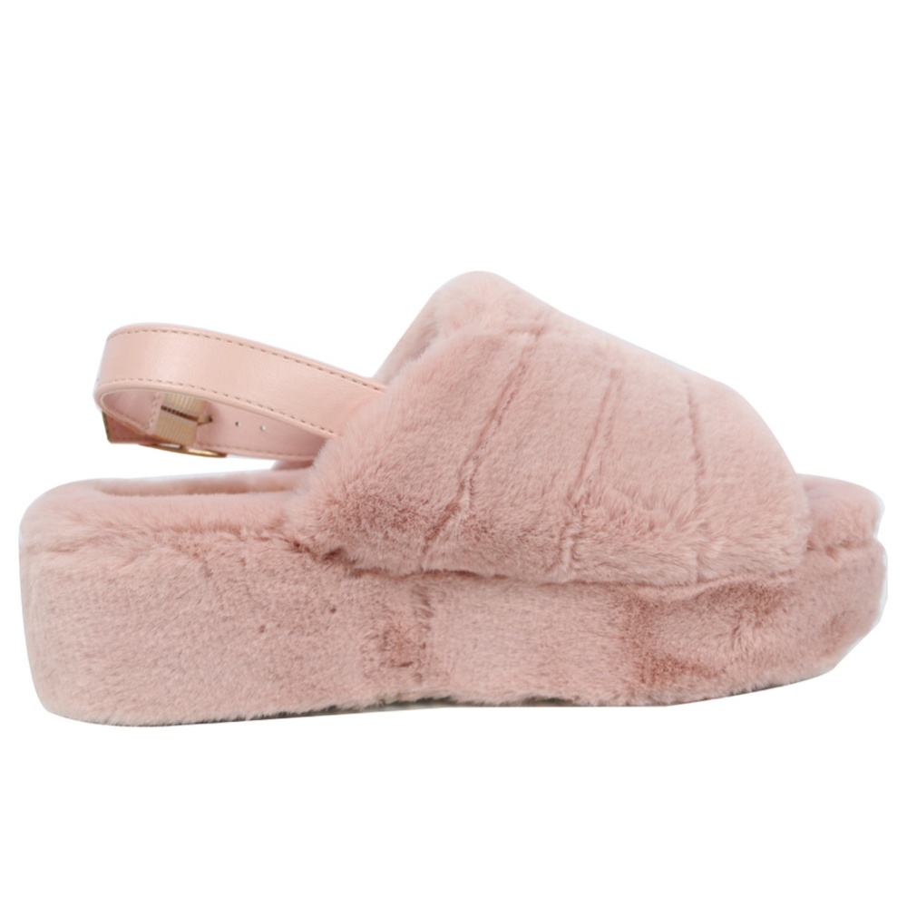 Blush Open Toe Fuzzy Slingback Platform Wed - Picture 3 of 4